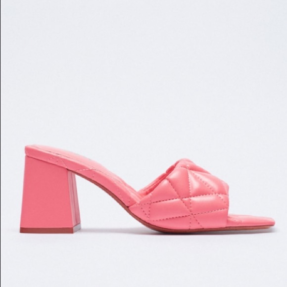 Zara Shoes - Zara New Bright Pink Quilted Heeled Squared Toe Mules Shoes, size 11, nwt